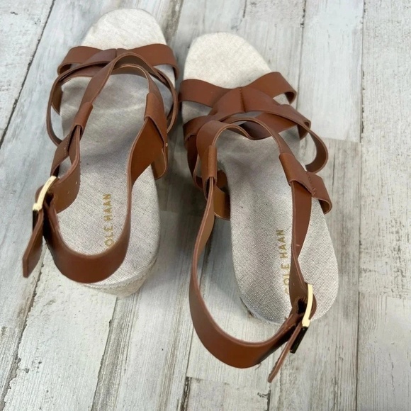 Cole Haan Crystal Wedge Sandal Brown Leather NEW Size 8 - Picture 7 of 11
